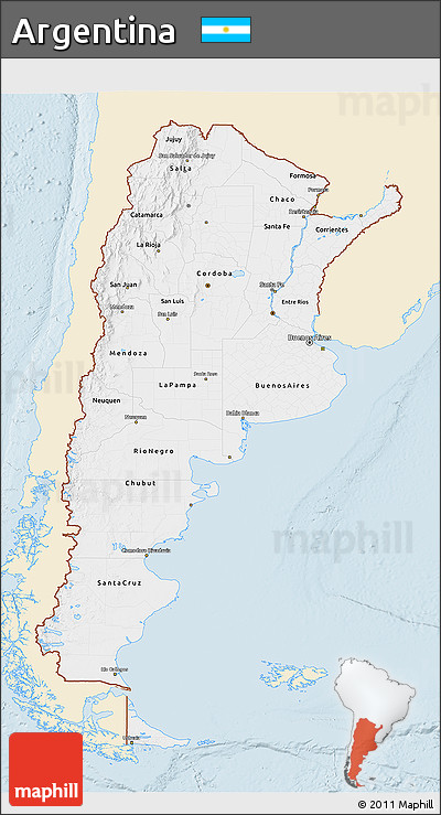 Classic Style 3D Map of Argentina, single color outside