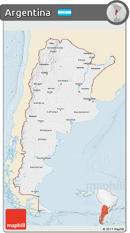 Classic Style 3D Map of Argentina, single color outside