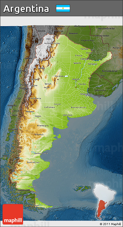Physical 3D Map of Argentina, darken