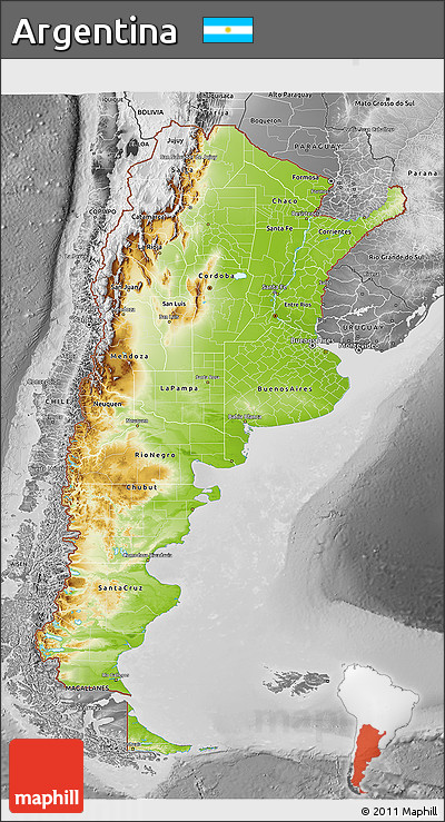 Physical 3D Map of Argentina, desaturated
