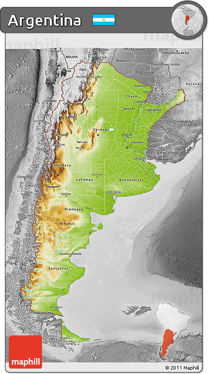 Physical 3D Map of Argentina, desaturated