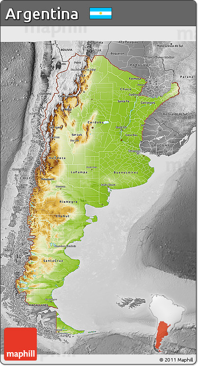 Physical 3D Map of Argentina, desaturated