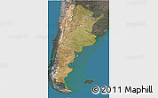 Satellite 3D Map of Argentina, darken, semi-desaturated, land only