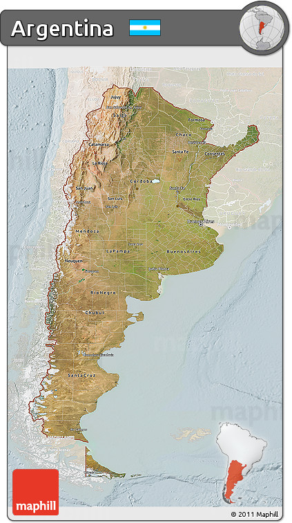 Satellite 3D Map of Argentina, lighten