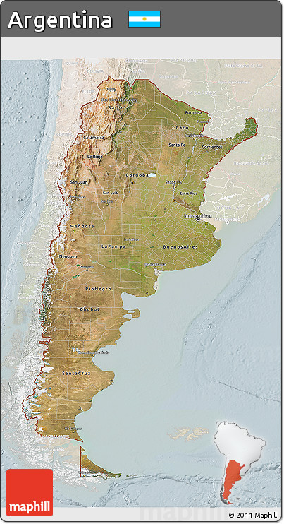 Satellite 3D Map of Argentina, lighten