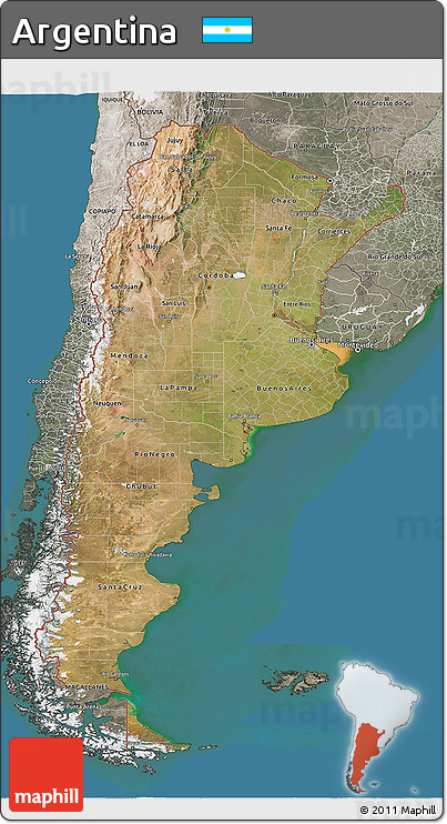 Satellite 3D Map of Argentina, semi-desaturated, land only