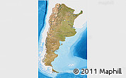 Satellite 3D Map of Argentina, single color outside, bathymetry sea, shaded relief sea