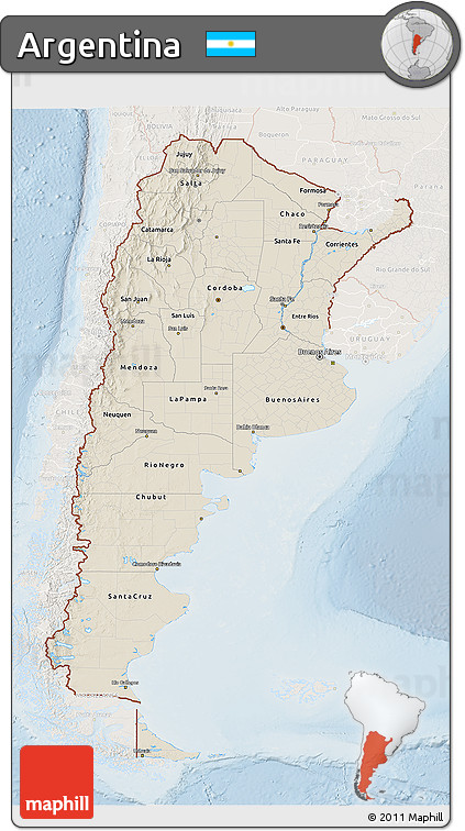 Shaded Relief 3D Map of Argentina, lighten