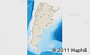 Shaded Relief 3D Map of Argentina, single color outside, bathymetry sea, shaded relief sea