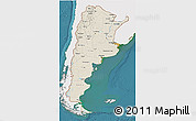 Shaded Relief 3D Map of Argentina, single color outside, satellite sea