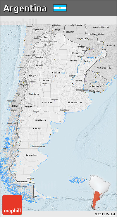 Silver Style 3D Map of Argentina