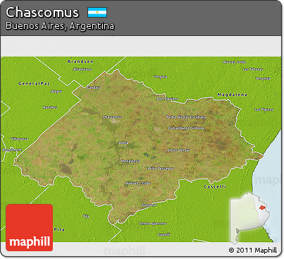 Satellite 3D Map of Chascomus, physical outside