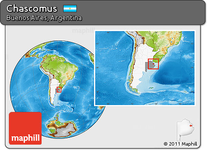 Physical Location Map of Chascomus, highlighted country, highlighted parent region, within the entire country