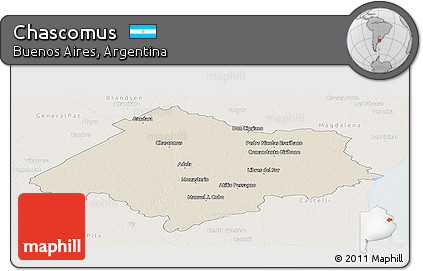 Shaded Relief Panoramic Map of Chascomus, lighten