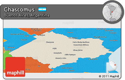 Shaded Relief Panoramic Map of Chascomus, political outside