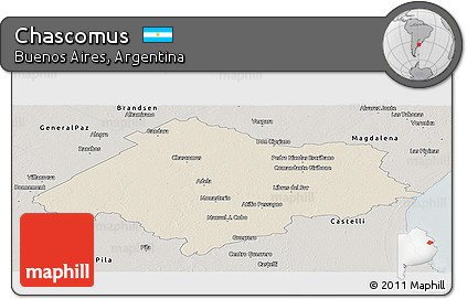 Shaded Relief Panoramic Map of Chascomus, semi-desaturated