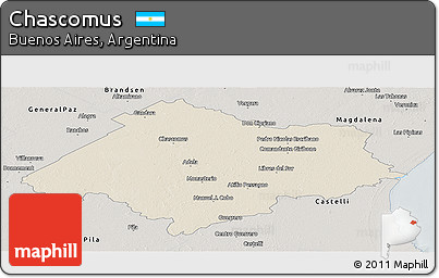 Shaded Relief Panoramic Map of Chascomus, semi-desaturated