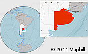 Gray Location Map of Buenos Aires, highlighted country, hill shading