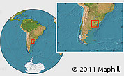 Satellite Location Map of Merlo, within the entire country
