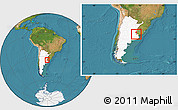 Satellite Location Map of Merlo, highlighted country, within the entire country