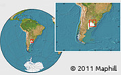 Satellite Location Map of Merlo, highlighted parent region, within the entire country