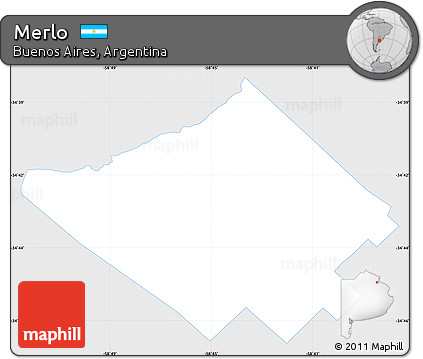 Silver Style Simple Map of Merlo, single color outside