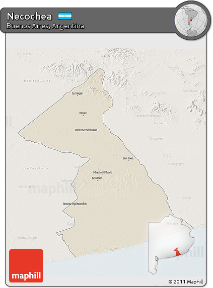 Shaded Relief 3D Map of Necochea, lighten