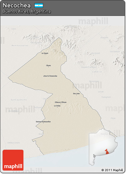 Shaded Relief 3D Map of Necochea, lighten