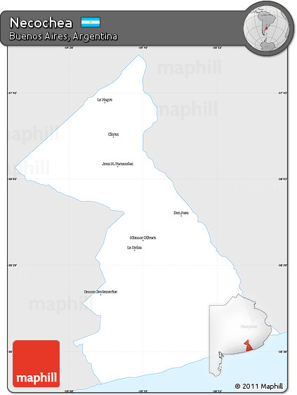 Silver Style Simple Map of Necochea, single color outside