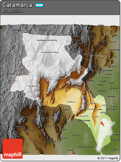 Physical 3D Map of Catamarca, darken