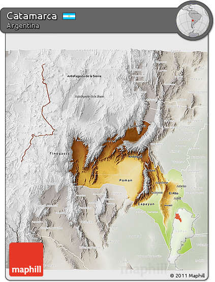 Physical 3D Map of Catamarca, lighten, semi-desaturated