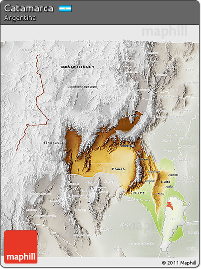 Physical 3D Map of Catamarca, lighten, semi-desaturated