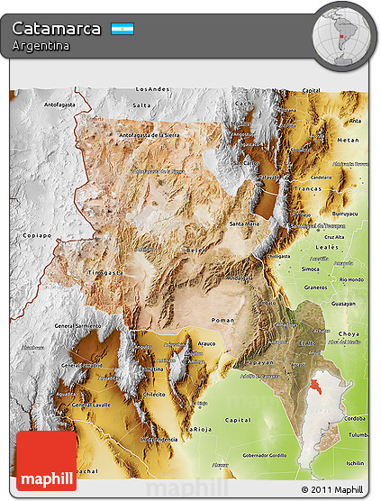 Satellite 3D Map of Catamarca, physical outside
