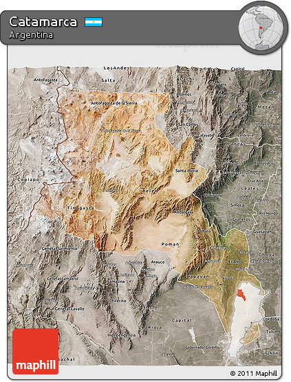 Satellite 3D Map of Catamarca, semi-desaturated