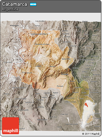 Satellite 3D Map of Catamarca, semi-desaturated