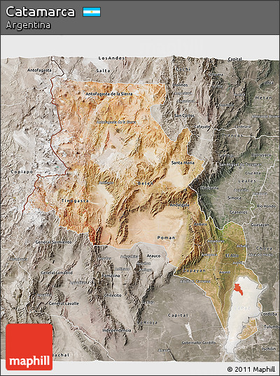 Satellite 3D Map of Catamarca, semi-desaturated