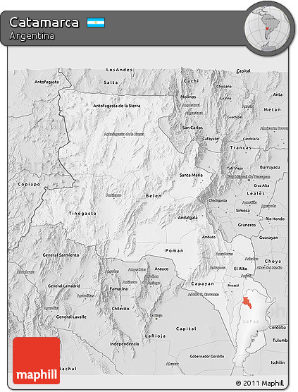 Silver Style 3D Map of Catamarca