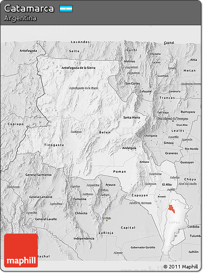 Silver Style 3D Map of Catamarca