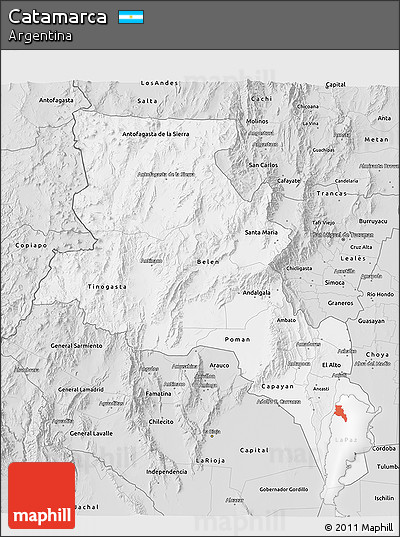 Silver Style 3D Map of Catamarca