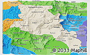 Shaded Relief Panoramic Map of Catamarca, political shades outside