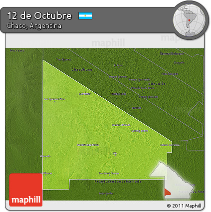 Physical 3D Map of 12 De Octubre, darken