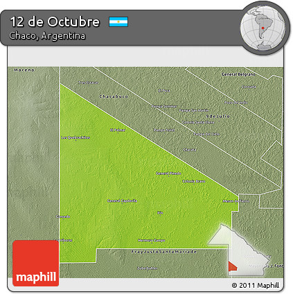 Physical 3D Map of 12 De Octubre, semi-desaturated