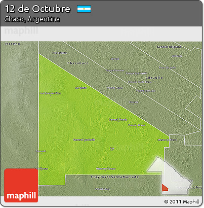 Physical 3D Map of 12 De Octubre, semi-desaturated