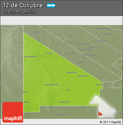 Physical 3D Map of 12 De Octubre, semi-desaturated