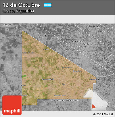 Satellite 3D Map of 12 De Octubre, desaturated