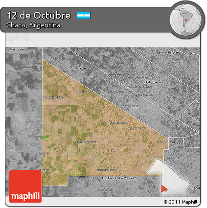 Satellite 3D Map of 12 De Octubre, desaturated