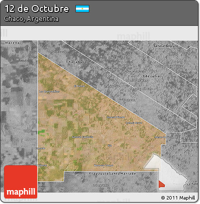 Satellite 3D Map of 12 De Octubre, desaturated