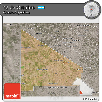 Satellite 3D Map of 12 De Octubre, semi-desaturated