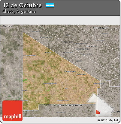 Satellite 3D Map of 12 De Octubre, semi-desaturated