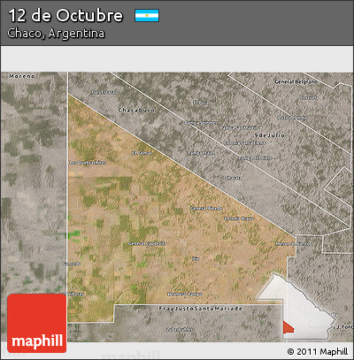 Satellite 3D Map of 12 De Octubre, semi-desaturated
